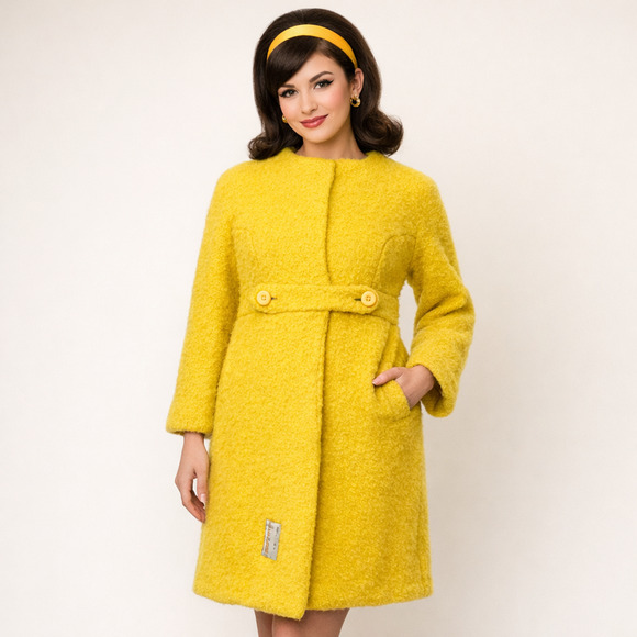 CuddleCoat Jackets & Blazers - 1960s CuddleCoat Girls Lemon Yellow Bouclé Wool Car Coat Union Made